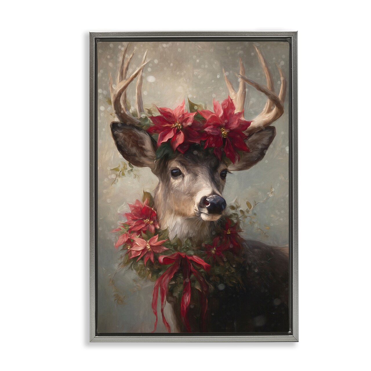 Stupell Industries Poinsettia Christmas Deer Floating Frame, design by Tina LeCour
